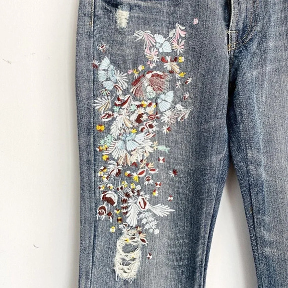 Zac Posen X 7 For All MAnkind Embroidered Low Waist Flared Jeans 31 - Picture 4 of 13